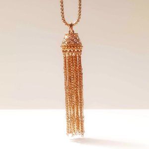 Gold-Toned Jewel Encrusted Tassel Necklace